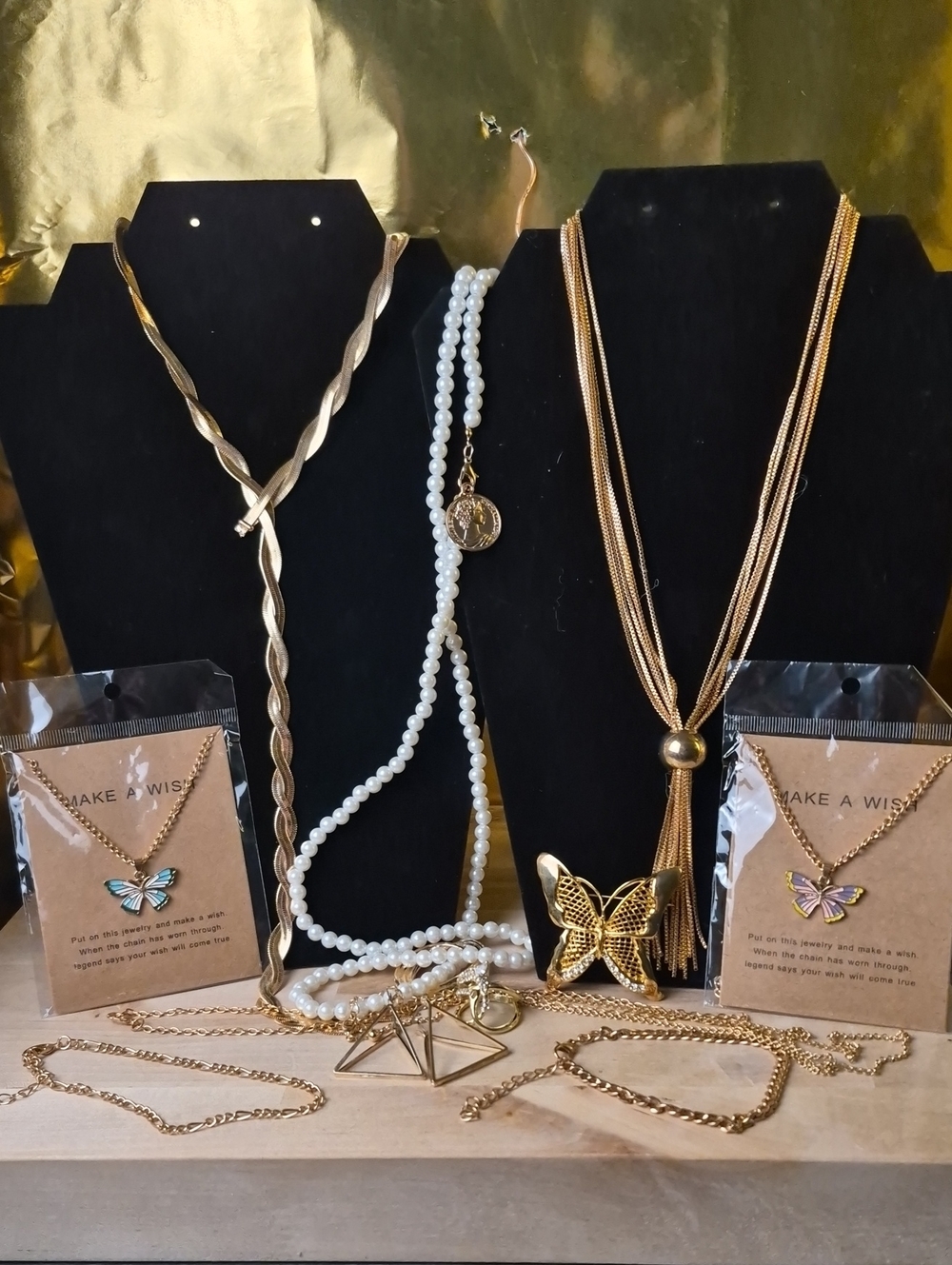 Gold-Tone Multi Strand Pendant Necklaces, Long String Pearls